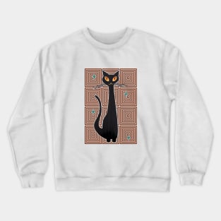 Op-Art Hip Cat Mid Century Anime (red background) Crewneck Sweatshirt